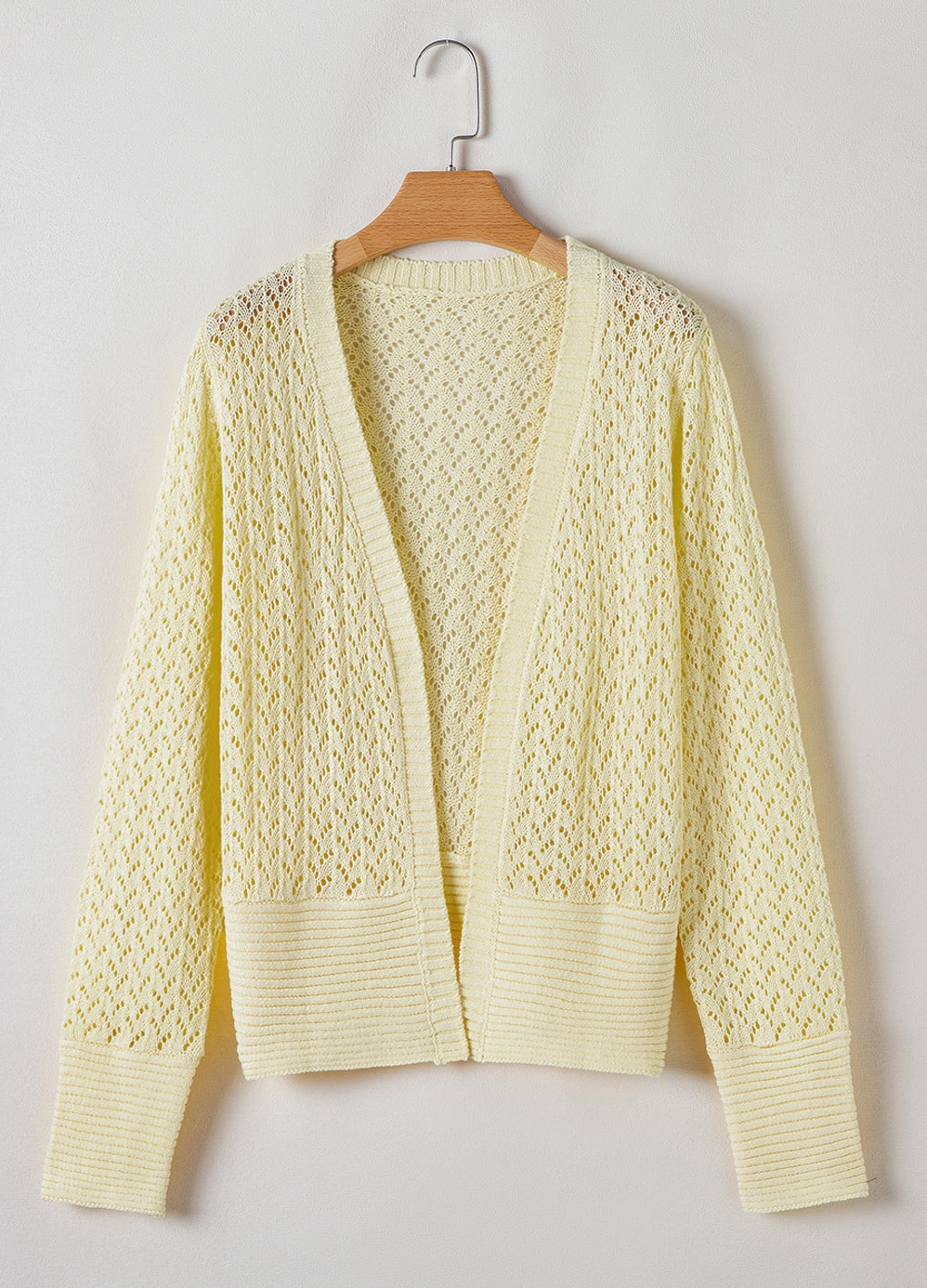 Solid Pointelle Knit Open Front Cardigan