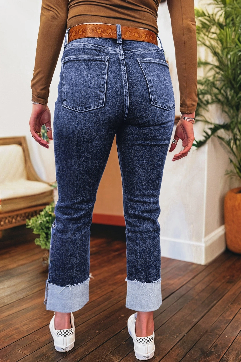 High Waisted Cuffed Denim